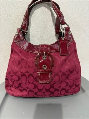 Coach Shoulder Bag in Deep Red with Patent Trim